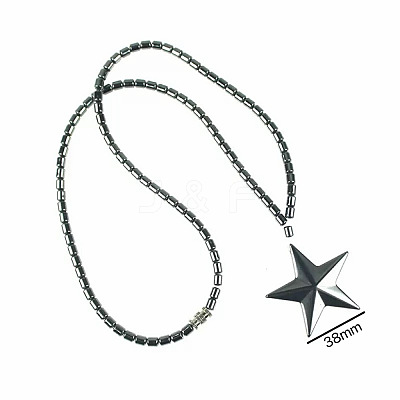 Vintage Synthetic Non-magnetic Hematite Pendant Column Beaded Necklaces IV0667-3-1