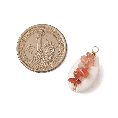 10Pcs 10 Styles Natural Cowrie Shell Copper Wire Wrapped Gemstone Chip Pendants PALLOY-JF02782-1