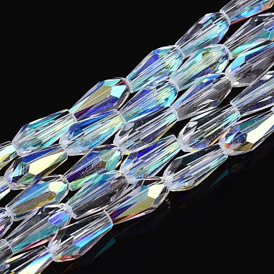 AB Color Plated Transparent Glass Teardrop Beads Strands EGLA-T029-08A-1