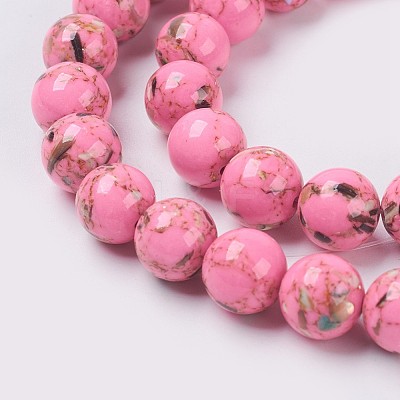 Sea Shell and Synthetic Turquoise Assembled Beads Strands G-G758-M-10mm-1