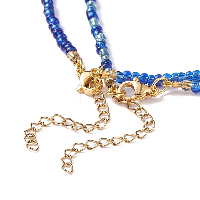 2Pcs 2 Style Resin Evil Eye & Glass Seed Beaded Necklaces Set for Women NJEW-JN03939-1