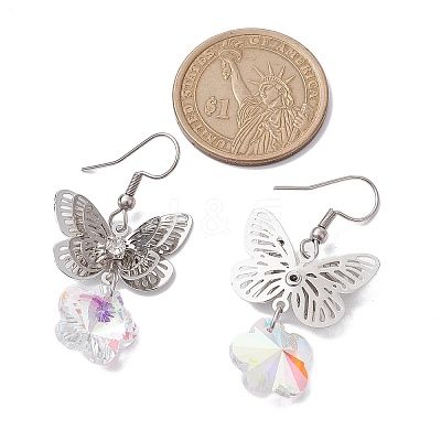 Filigree 3D Butterfly Platinum Brass Dangle Earrings EJEW-JE05676-1