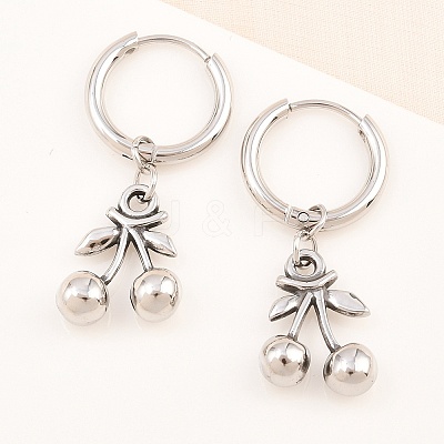 316 Surgical Stainless Cherry Hoop Earrings EJEW-C160-11A-1