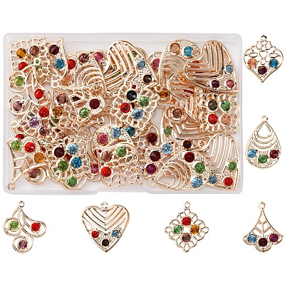 30Pcs 6 Styles Iron & Glass Pendants IFIN-FS0001-52-1