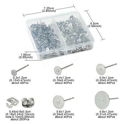 200Pcs 5 Sizes 304 Stainless Steel Stud Earring Findings STAS-YW0001-74P-1