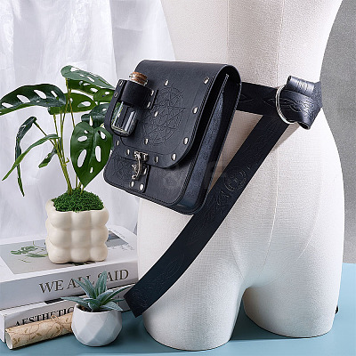 Rectangle PU Leather Medieval Waist Belt Bag with 2Pcs Glass Potion Bottles AJEW-WH0696-575B-1