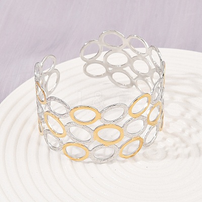 304 Stainless Steel Cuff Bangles for Women BJEW-G757-11GP-1