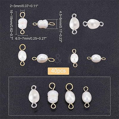 40Pcs 4 Style Natural Cultured Freshwater Pearl Beads Links Connectors FIND-NB0002-11-1