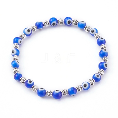 Handmade Round Evil Eye Lampwork Beaded Stretch Bracelets BJEW-JB05974-02-1