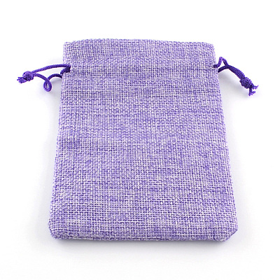 Polyester Imitation Burlap Packing Pouches Drawstring Bags X-ABAG-R005-14x10-03-1