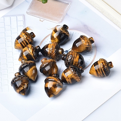 Natural Tiger Eye Carved Healing Acorn Figurines PW-WG75049-01-1