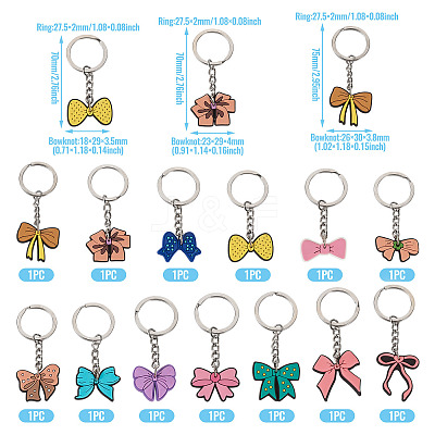 13Pcs 13 Styles PVC Plastic Bowknot Keychains KEYC-TA0001-55-1
