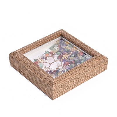 Natural Mixed Stone Chips Chips Tree of Life with Wooden Photo Frame Decorations DJEW-B013-04F-1