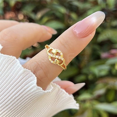 Brass Micro Pave Cubic Zirconia Cuff Open Rings for Women WGEFA74-03-1