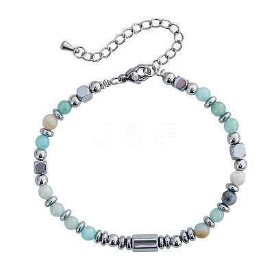 Natural Amazonite & Stainless Steel Beaded Bracelets for Women LS-ID8226-6-1