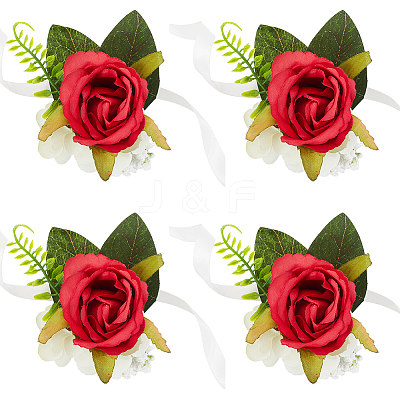 4Pcs Silk Imitation Rose Wrist Corsages AJEW-CP0008-46-1