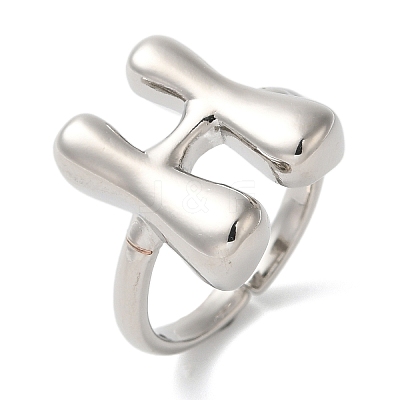 Initials Brass Open Cuff Ring for Women RJEW-N046-02H-P-1