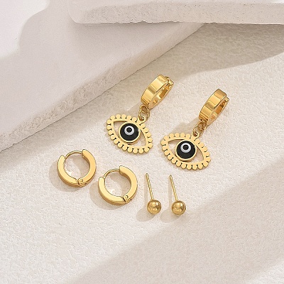 3 Pairs 3 Styles 201 Stainless Steel Earrings Sets QS4475-3-1