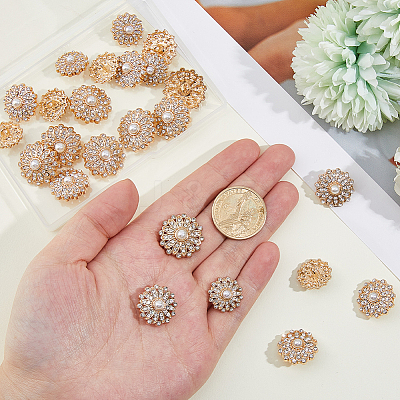 24Pcs 3 Styles Alloy Rhinestone Shank Buttons BUTT-HS0001-05G-1