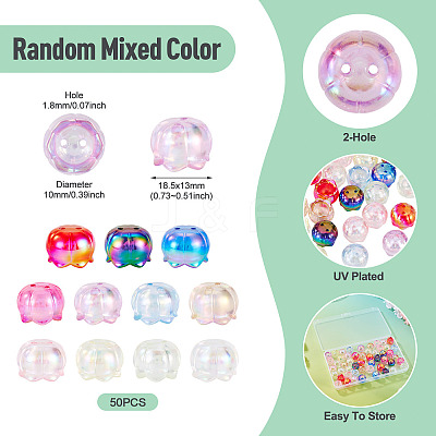 50Pcs UV Plated Transparent Acrylic Bead Caps TACR-TA0001-74-1