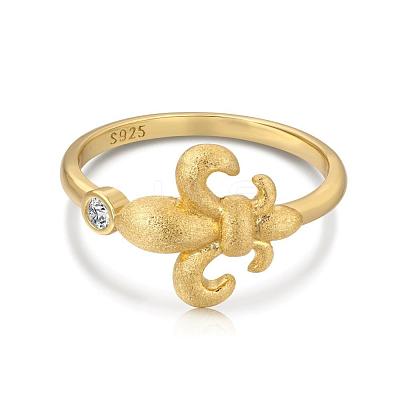 Fleur De Lis 925 Sterling Silver Micro Pave Cubic Zirconia Cuff Rings for Women RJEW-F180-09G-1