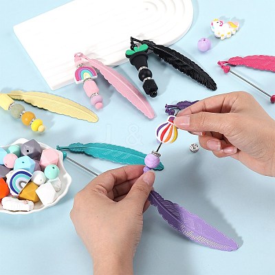5Pcs Alloy Feather Pendant Bookmarks AJEW-SZ0002-61P-1
