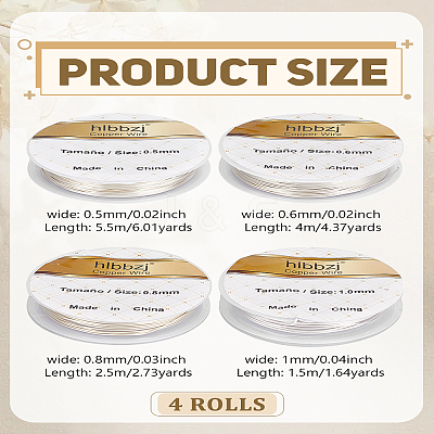 4 Rolls 4 Styles Round Copper Wire CWIR-LP0001-04S-1