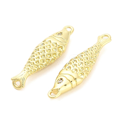 Brass Micro Pave Clear Cubic Zirconia Fish Connector Charms KK-H527-37G-1