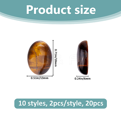 20Pcs 10 Styles Natural & Synthetic Mixed Gemstone Flat Back Cabochons G-FH0002-69-1