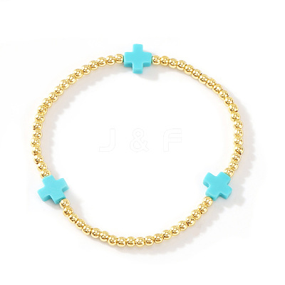 Brass Round Beaded Stretch Bracelets ZM9543-6-1