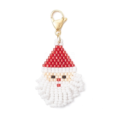 Glass Seed Beaded Santa Claus Pendant Decorations HJEW-MZ00319-1