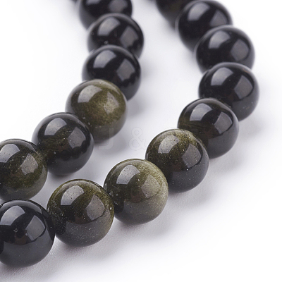 Natural Golden Sheen Obsidian Beads Strands G-C076-8mm-5-1