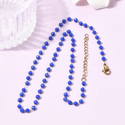 304 Stainless Steel with Glass Faceted Rondelle Bead Handmade Link Chain Birth Stone Necklaces for Women NJEW-G195-01G-11-1