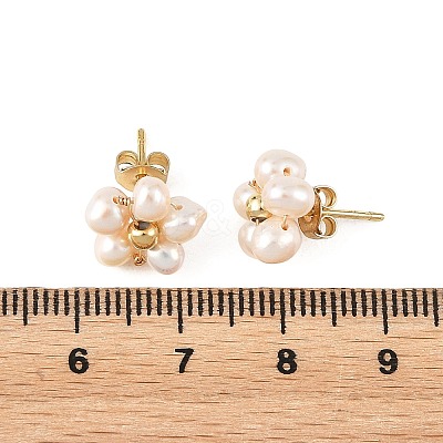 Brass & Natural Cultured Freshwater Pearl Stud Earrings EJEW-JE07492-1