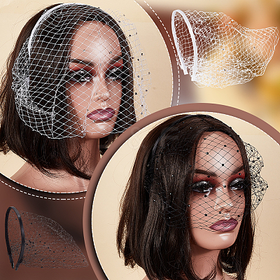 2Pcs 2 Styles Cloth Mesh Veil Headband MRMJ-GA0001-25-1