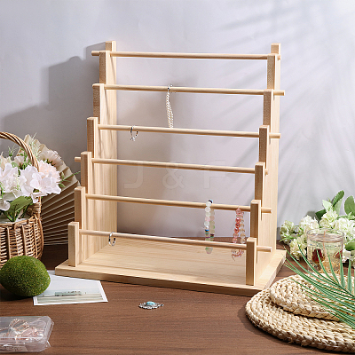 6-Tier Wooden Jewelry Bracelet Organizer Display Riser Stands ODIS-WH0086-162B-1