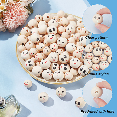 120Pca 6 Styles Printed Wood European Beads WOOD-AR0001-39-1