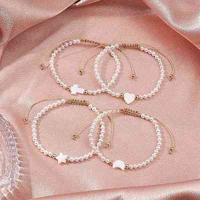 Shell Pearl Braided Bead Bracelets BJEW-JB11479-1