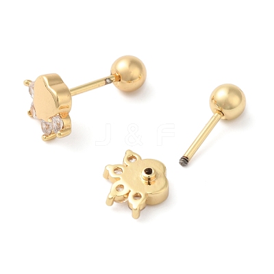 Paw Print Bow Brass Micro Pave Clear Cubic Zirconia Cartilage Earrings EJEW-L289-03G-02-1