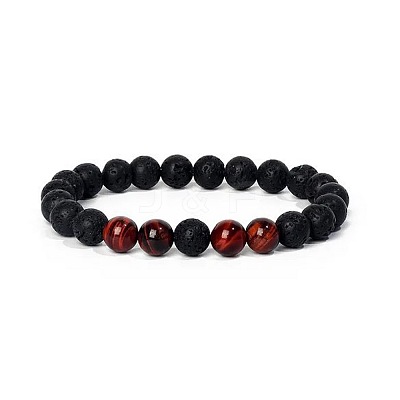 8MM Round Dyed Natural Tiger Eye and Lava Rock Yoga Beaded Stretch Bracelets ZG6546-3-1