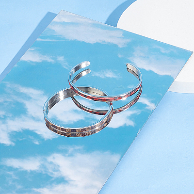 4Pcs 2 Styles Egg Shaped 201 Stainless Steel Grooved Hinged Bangles STAS-UN0048-69-1