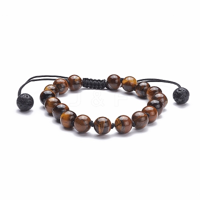 8mm Round Natural Tiger Eye Braided Beads Bracelet BJEW-JB07083-01-1