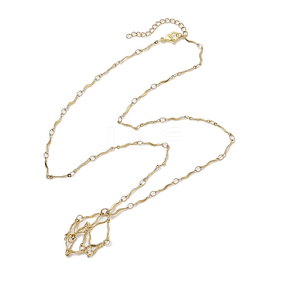 304 Stainless Steel Wavy Bar Link Chain Macrame Pouch Necklace Making NJEW-JN05061-01-1