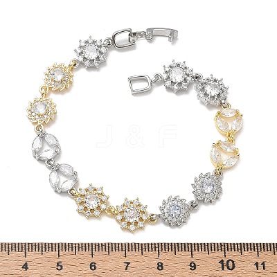 Brass Micro Pave Clear Cubic Zirconia Link Chain Bracelets for Women BJEW-C156-06A-GP-1