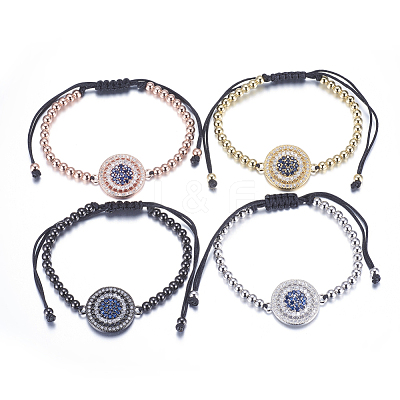 Adjustable Brass Braided Beaded Bracelets BJEW-F282-29-RS-1