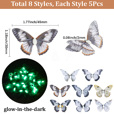 40Pcs 8 Colors Luminous Cloth & Resin Butterfly Ornament Accessories DIY-SP0006-24-1