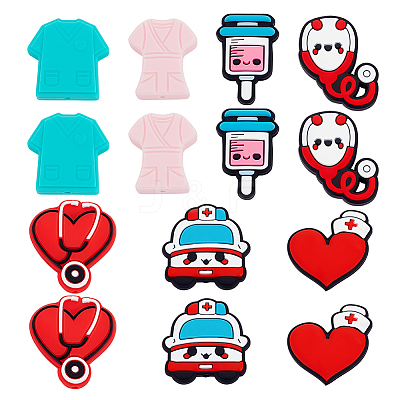 14Pcs 7 Style Hospital Theme Food Grade Eco-Friendly Silicone Focal Beads SIL-GA0003-30-1