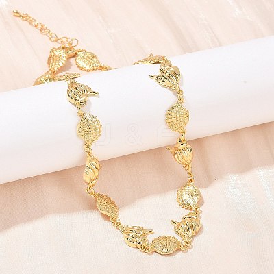 Summer Beach Brass Conch & Shell Shape Link Chain Necklaces NJEW-L051-01G-1