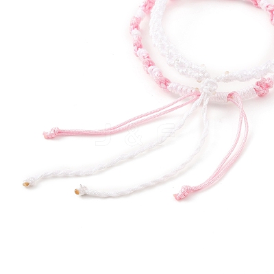 2Pcs 2 Colors Peach Blossom Braided Cord Bracelet BJEW-JB07610-02-1