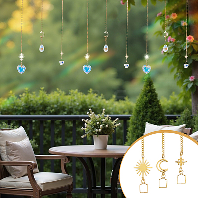 9Pcs 3 Style Brass & Stainless Steel Hanging Ornaments HJEW-NB00312-1